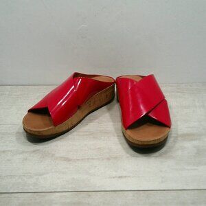 Fit Flop Cork Bottom Red Criss Cross Patent Leather Minimalist Slides Size 9 M